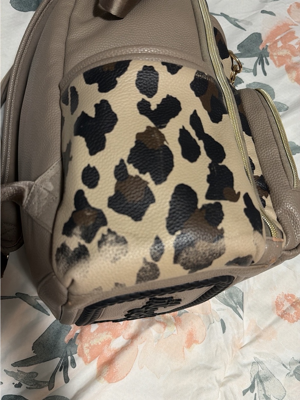 Itzy Ritzy Taupe Backpack with Black Leopard Print - Picture 3 of 4